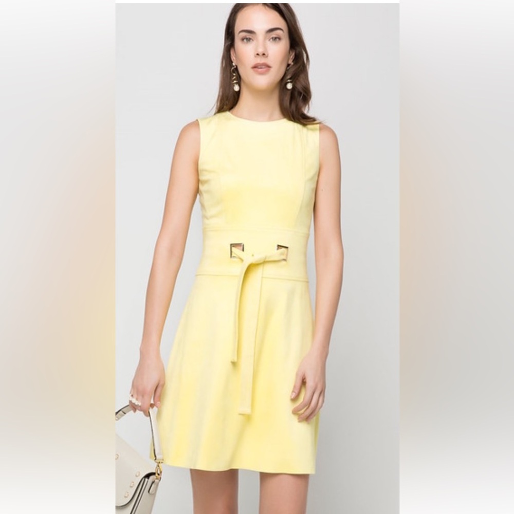 Ipekol yellow sleeveless sueded dress  6. Cut out belt design. Lovely/Different!